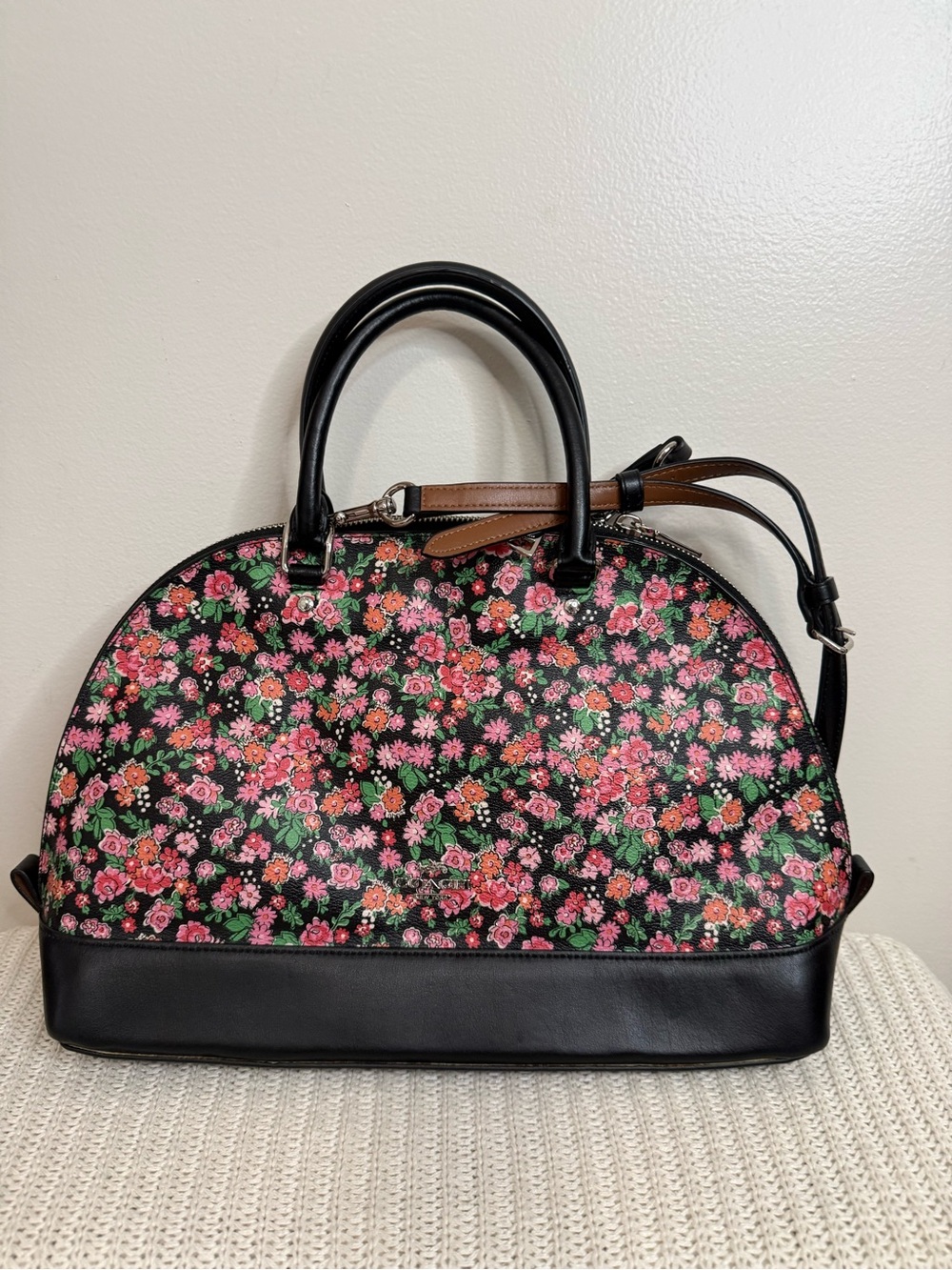 Coach Sierra  #F57622 Floral Dome Satchel Handbag - Black with Pink Floral